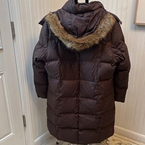 Women’s Brown Puffer Coat with Faux Fur trimmed Hood
